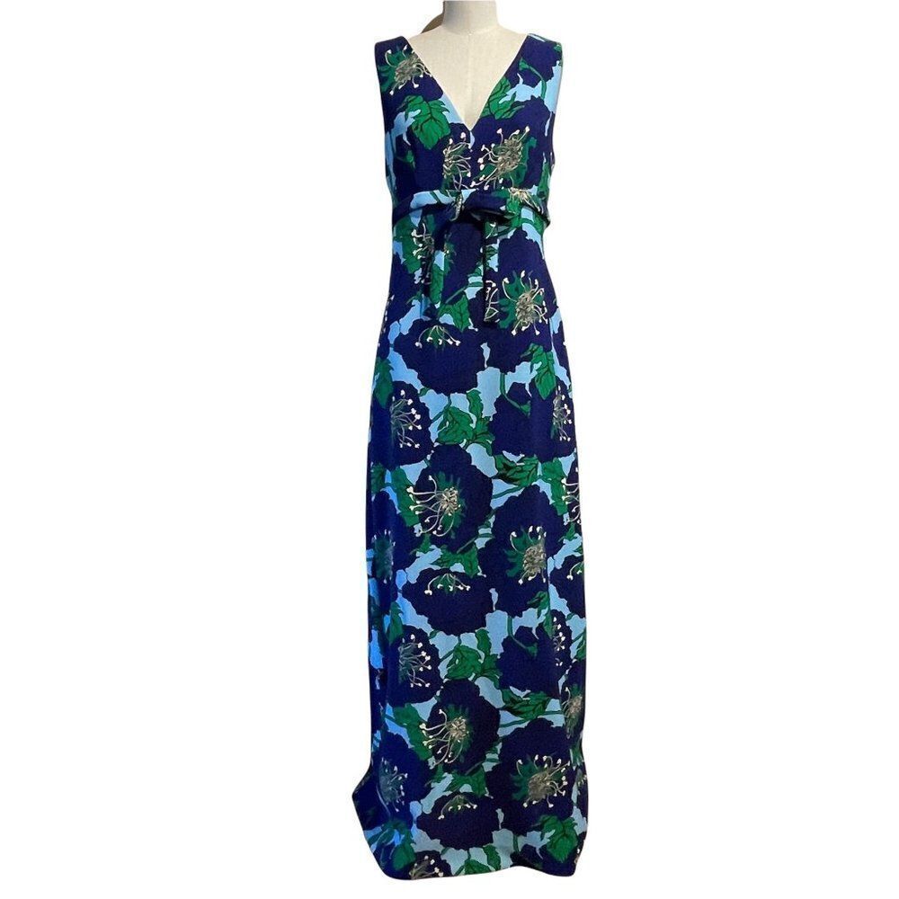 Nwt Retro Tropical Sleeveless Maxi Dress Green/Blue Medium